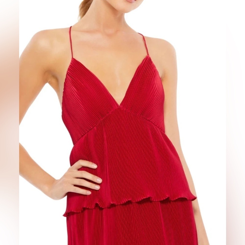 MAC DUGGAL 49083 SPAGHETTI STRAP RUFFLE LAYERED MAXI RED GOWN sz 4 - Picture 4 of 11